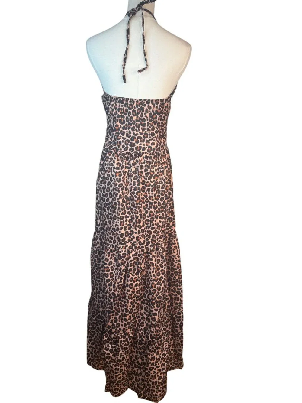 NEW Leopard M Print Boho Halter Maxi Dress Butterfly Detail Sleeveless - Picture 9 of 16